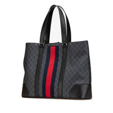 グッチ GGスプリーム シェリーライン トートバッグ ハンドバッグ 495560 ブラック PVC レザー レディース GUCCI 【中古】